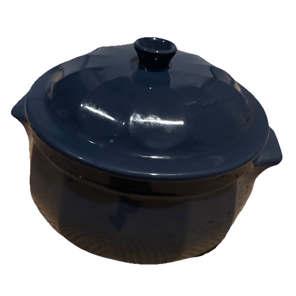 Large Emile Henry Covered Casserole Stoneware Dutch Oven w/Lid France Blue